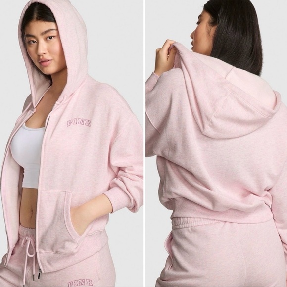 PINK Victoria's Secret Tops - PINK Campus Fleece Full-Zip Hoodie-Pink Petal XXL